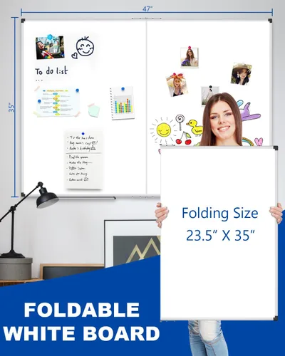 Miniatura 3 de XBoard Pizarra magnética de borrado en seco de 48 x 36 pulgadas, tablero blanco plegable de 4 x 3 pies para pared con bandeja de marcadores, marco