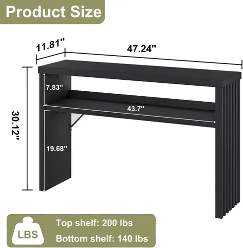 Miniatura 2 de BON AUGURE Mesa consola con almacenamiento, mesa de entrada negra, mesas de sofá de madera detrás del sofá para sala de estar, mesas de entrada