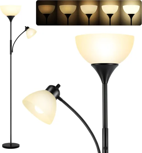 Miniatura 10 de Lámpara de pie, lámpara de pie regulable, brillo de atenuación continua, incluye bombillas LED de 9 W y 5 W, lámpara de pie industrial para sala