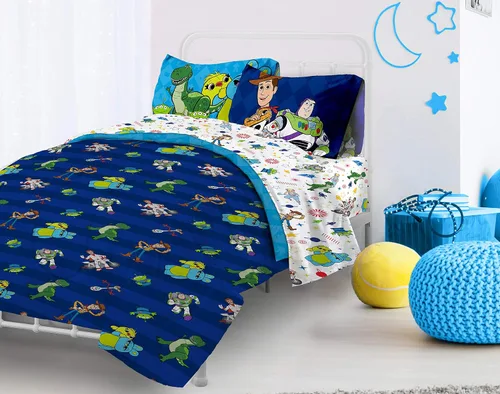 Miniatura 7 de Jay Franco Disney Toy Story Buzz & Woody - Juego de cama individual de 4 piezas, incluye edredón reversible y juego de sábanas, microfibra súper