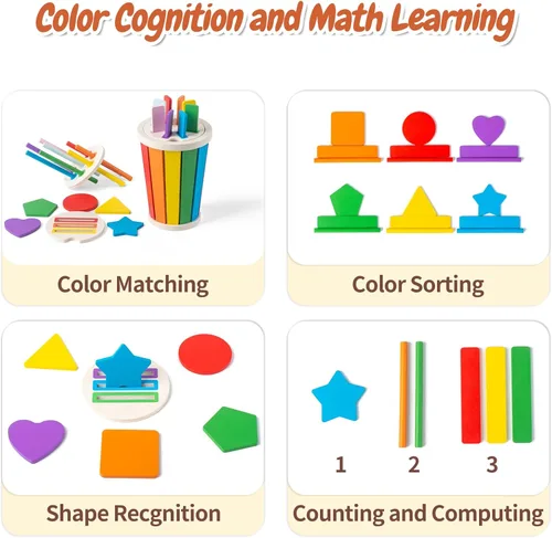 Miniatura 3 de Juguetes Montessori para niños de 1 a 3 años, juguetes de aprendizaje de clasificación de colores de madera para niños pequeños, juegos de Clásico