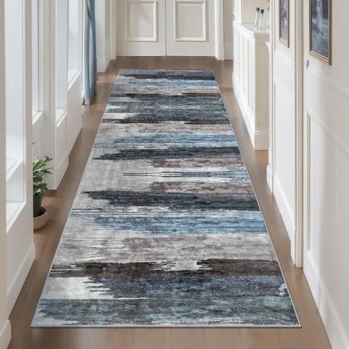 Miniatura 92 de Ciicool Alfombra de pasillo lavable de 2 x 6, alfombra moderna abstracta para pasillo, antideslizante, delgada, ligera, con estampado gris marino