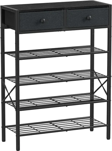 Miniatura 11 de Zapatero para entrada, organizador de zapatos de 4 niveles con 2 cajones no tejidos, estante de almacenamiento de metal para 12-16 pares de zapatos