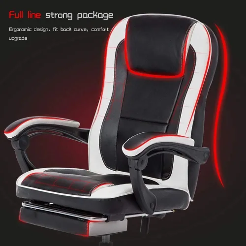Miniatura 5 de Leather Desk Gaming Chair with Waist Massage Adjustable Height Reclining Ergonomic Racing Office Chair for Study Office,Black