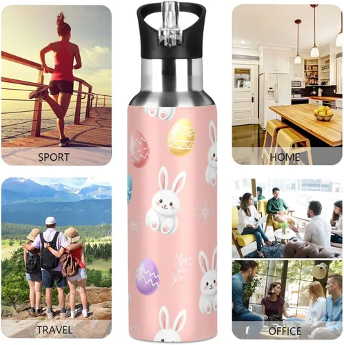Miniatura 5 de Cute White Bunnies Stainless Steel Vacuum Insulated Water Bottle 32 Oz Leakproof Water Bottles, BPA-Free Sports Water Bottle with Straw