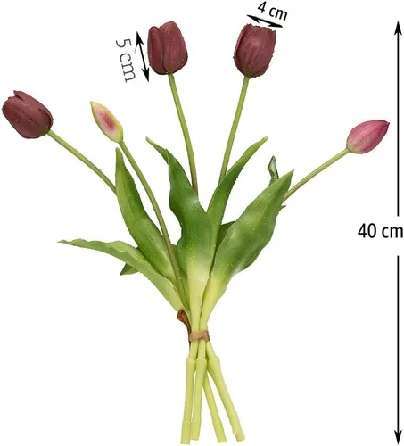 Miniatura 2 de DUYONE 15 flores de tulipanes artificiales, ramo de látex de tacto real, tulipanes falsos para oficina, boda, fiesta, hogar, cocina, jardín