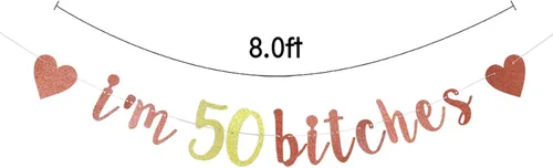 Miniatura 2 de Cartel con texto en inglés "I'm 50 Bitches", decoración de fiesta de 50 años, divertida pancarta de cumpleaños de 50 años, decoración de fiesta
