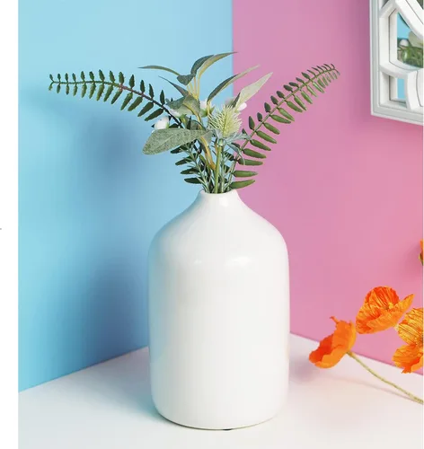 Miniatura 2 de Hosley Jarrón de cerámica blanca de 8 pulgadas – Florero floral decorativo de 8 pulgadas de alto acristalamiento para bodas, centros de mesa, White4