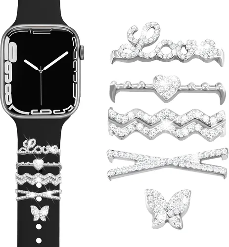 Miniatura 22 de JR.DM Dijes para correa de reloj con anillos decorativos brillantes, compatibles con Apple Watch de 1.575 pulgadas, 1.496 pulgadas, 1.614 pulgadas