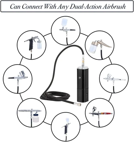 Miniatura 7 de Casubaris - Kit portátil de aerógrafo sin cable con compresor, bolígrafo de aire de doble acción recargable y con parada automática reemplazable