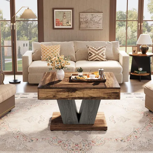 Miniatura 4 de Tribesigns – Mesa de café cuadrada, mesa central de madera para sala de estar, mesa de acento de té de cóctel moderna de 31.5" en color marrón