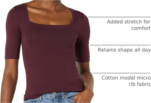 Miniatura 60 de Amazon Essentials - Camiseta de manga corta y cuello cuadrado para mujer