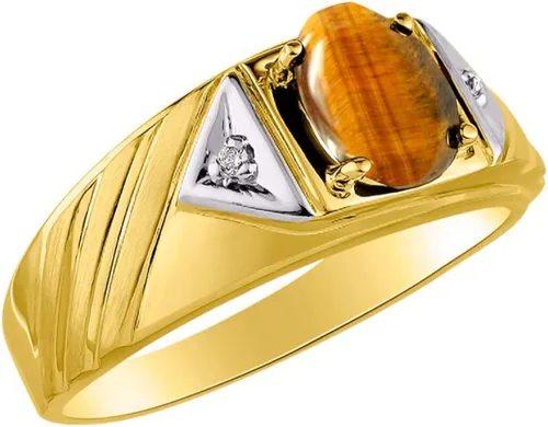 Miniatura 3 de Rylos Anillos de oro amarillo de 14 quilates para hombre, estilo clásico de diseñador de 0.315 x 0.236in, piedras preciosas ovaladas y auténticas