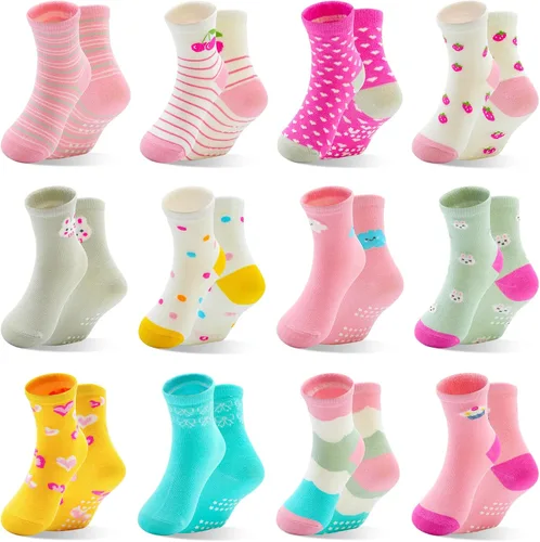 Miniatura 8 de HYCLES Calcetines para niñas pequeñas, calcetines de dibujos animados antideslizantes con agarre para bebés de 6-12 meses y niños de 1-7 años