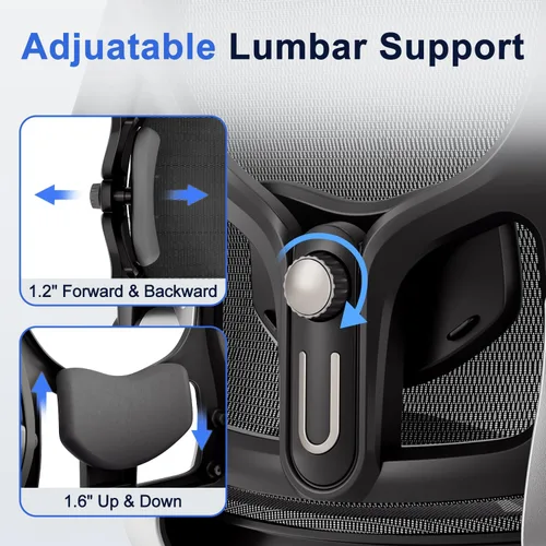 Miniatura 7 de marrap Silla de oficina ergonómica, cojín de asiento de malla con reposabrazos 3D y reposacabezas 3D, soporte lumbar ajustable con función de Negro