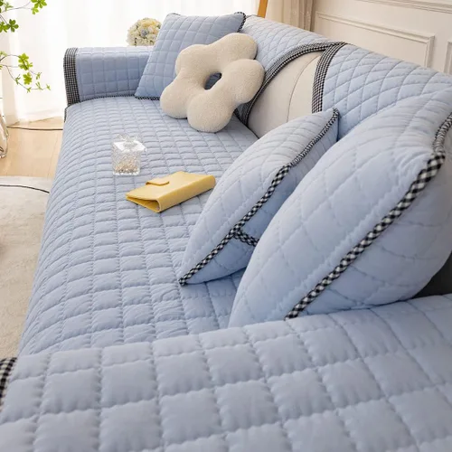 Miniatura 5 de vctops Funda de sofá rústica de algodón a cuadros, acolchada de algodón a cuadros, funda suave antideslizante para sofá, protector de muebles