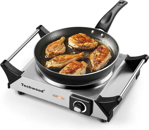 Miniatura 11 de Placa caliente, estufa eléctrica Techwood para cocinar, encimera de 1500 W, quemador individual con temperatura y asas ajustables, placa de cocina