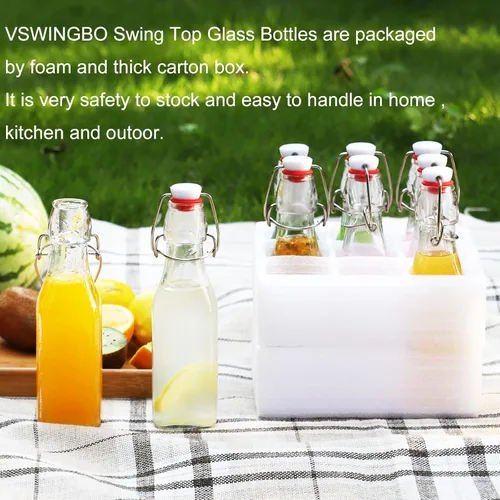Miniatura 6 de Paquete de 6 botellas de vidrio con tapón oscilante de 8 oz, botellas de vidrio con tapón oscilante de 8 oz con tapa para elaboración casera