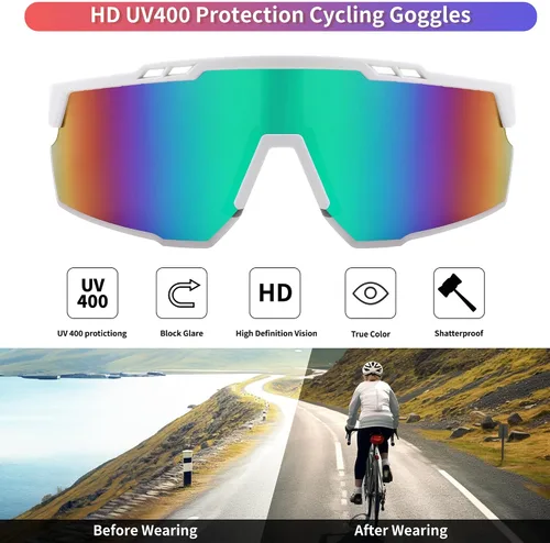 Miniatura 4 de FEISEDY Gafas de sol deportivas para hombres y mujeres, protección UV400, gafas de ciclismo, golf, béisbol, conducción, pesca, B0022 Lente espejo