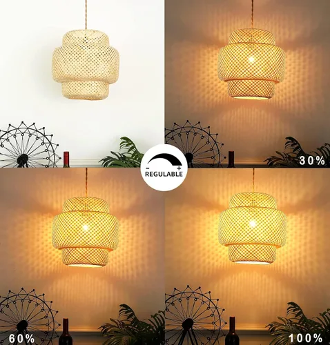Miniatura 2 de Lámpara colgante de ratán para enchufar, con cable de enchufe, lámpara colgante de bambú regulable, tejida a mano estilo bohemio, pantalla