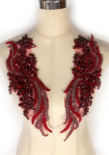 Miniatura 5 de Apliques de Ropa DIY con Cuentas y Pedrería Hechos a Mano, Aplique con Cuentas para Decoración de Vestido de Novia, Aplique de Flores Oro Vino