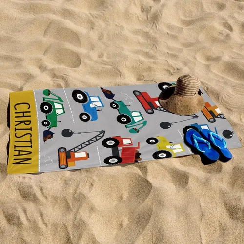 Miniatura 3 de Toalla de playa personalizada para niños, toalla de automóvil de construcción de secado rápido para niño con nombre personalizado, perfecta