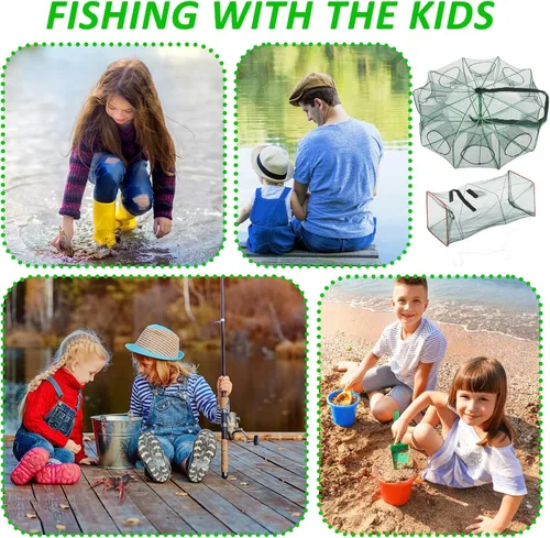 Miniatura 6 de 2 trampas de cebo de pesca para cangrejos de 10 agujeros y 2 piezas trampa cuadrada para cangrejo para cangrejo, trampa de pesca para peces