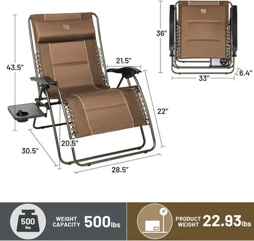 Miniatura 2 de TIMBER RIDGE Silla de gravedad cero de gran tamaño, 33 pulgadas de ancho, silla reclinable XXL de gravedad cero con mesa lateral, silla de descanso