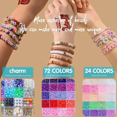 Miniatura 2 de SJZWSD Kit de 6 cajas para hacer pulseras de la amistad, colección de 16,000 cuentas de arcilla, semillas y vidrio, cuentas de letras, dijes
