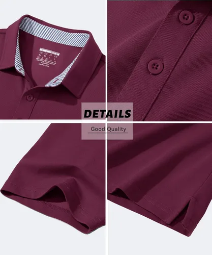 Miniatura 6 de MAGCOMSEN Camisas polo de manga corta para hombre, de algodón, piqué de 3 botones, ajuste clásico, informal, camisetas de golf