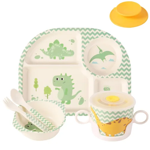 Miniatura 11 de shopwithgreen - Juego de 7 piezas de bambú para niños - Vajilla para niños - Plato, tazón, taza, cuchara, tenedor, vajilla para comida, vajilla