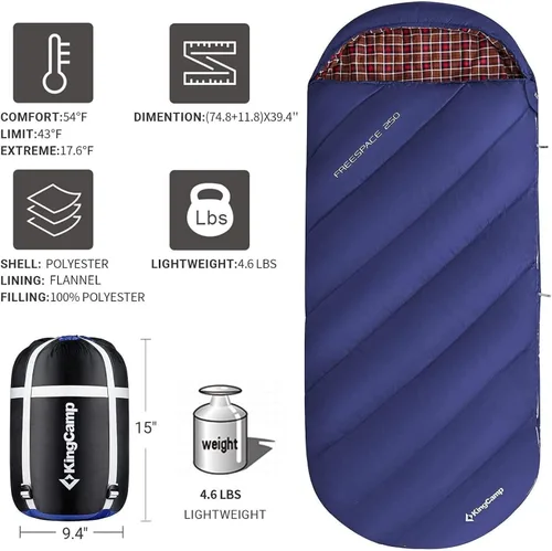 Miniatura 2 de KingCamp Sacos de dormir de franela para adultos, accesorios de campamento para clima frío, mochilero, clima fresco y cálido, saco de dormir de 3