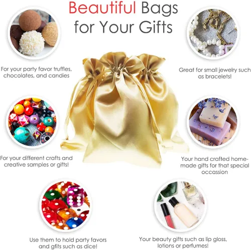 Miniatura 2 de Bolsas de regalo de satén dorado de 4" x 6" pulgadas, bolsas de joyería, bolsas de favor de boda con cordón, baby shower, Navidad, 50 por paquete