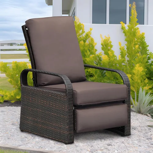 Miniatura 10 de Babylon Silla reclinable de mimbre ajustable para exteriores con cojines de 5.5 pulgadas de grosor y reposapiés, marco de aluminio resistente al
