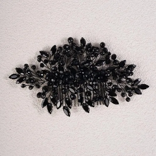Miniatura 2 de Jumwrit Diadema hecha a mano con diamantes de imitación y cuentas para el pelo y accesorio de boda para mujeres y niñas (negro)