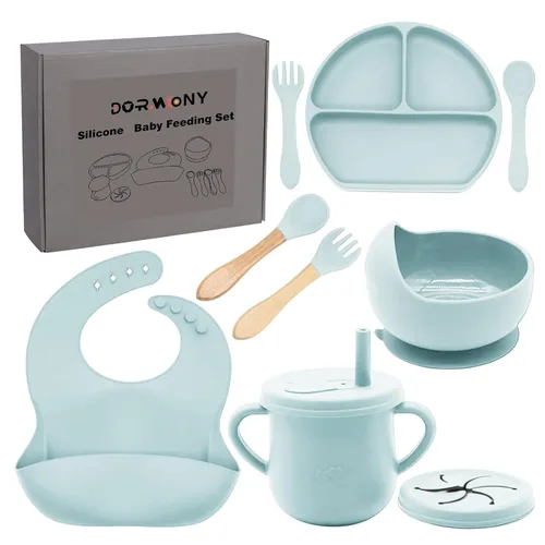 Miniatura 10 de Juego de alimentación para bebés 100% de silicona, sin BPA, con ventosa, plato dividido, juego de platos de autoalimentación para niños pequeños