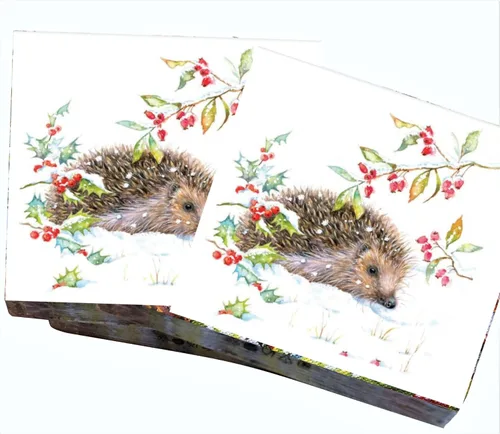 Miniatura 3 de Servilletas de papel de erizo de 20 unidades de 13 x 13 pulgadas para decoupage con diseños de animales y acebos