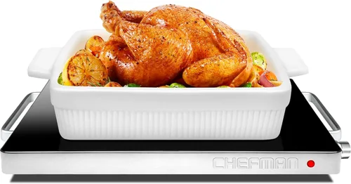 Miniatura 9 de Chefman Servidor de buffet eléctrico + bandeja de calentamiento con temperatura ajustable y 3 platos calentadores, placa caliente perfecta