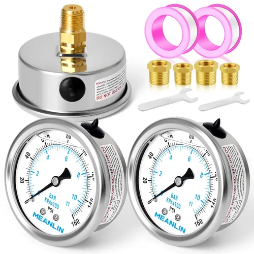 Miniatura 36 de MEANLIN MEASURE - Manómetro de acero inoxidable, relleno de líquido, esfera con cara de 2.5 pulgadas, NPT de 1/4 de pulgada, agua, aceite y gas