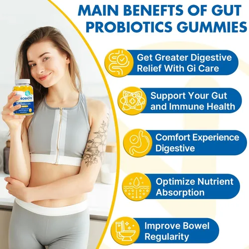 Miniatura 2 de Gomitas de probióticos y salud intestinal, 112.5 mil millones de UFC, sin azúcar, 8 cepas + prebióticos + hierbas - para digestivo, inmune, diarrea