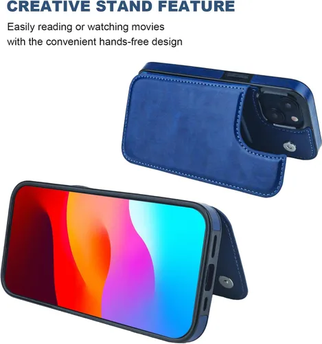 Miniatura 5 de ONETOP - Funda tipo cartera compatible con iPhone 15 con soporte para tarjetas, funda de piel sintética con ranuras para tarjetas, doble cierre Azul