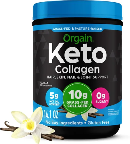 Orgain Keto - Proteína de colágeno en polvo, vainilla, 0.35 onzas de péptidos de colágeno hidrolizados alimentados con pasto para mujeres y hombres,