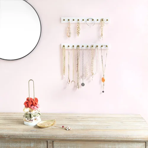 Miniatura 2 de Mkono Juego de 2 soportes para collares de madera, organizador de joyas con 20 ganchos redondos de metal, ganchos de joyería para collares
