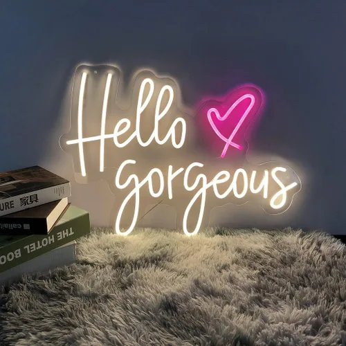 Miniatura 3 de Letreros de neón LED grandes para Hello Gorgeous, luz de boda de 19.7 pulgadas para dormitorio, fiesta de cumpleaños, hogar, bar, letrero de luz