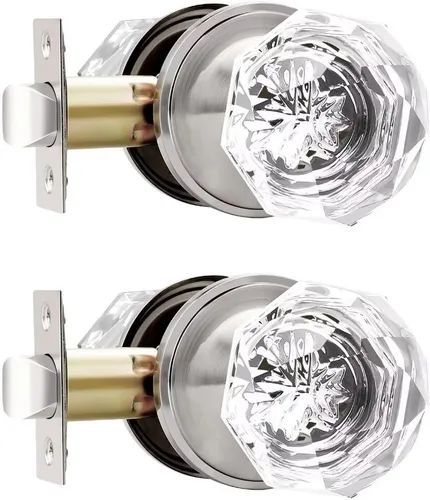 Miniatura 9 de Perillas de puerta de paso de níquel satinado, perilla de puerta de vidrio transparente interior, pomo de puerta de cristal sin llave con cerradura