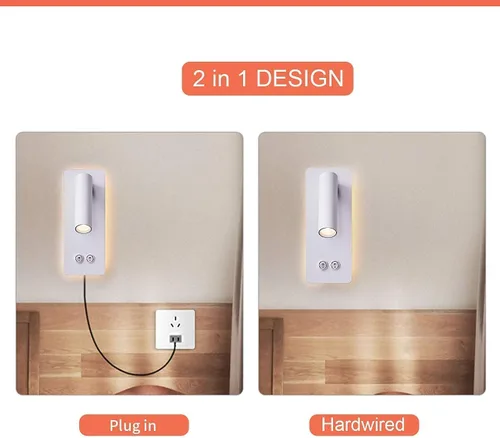 Miniatura 4 de Lámpara de lectura de cabecera montada en la pared, luces LED de lectura de pared para cama, juego de 2 apliques de pared enchufables, luz