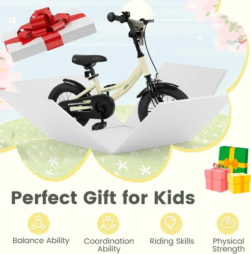 Miniatura 7 de BABY JOY Bicicleta para niños, bicicleta deportiva de 12 a 18 pulgadas con ruedas de entrenamiento extraíbles, asiento y manubrio ajustables, freno