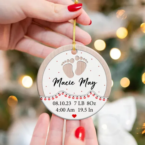 Miniatura 5 de Adorno de cerámica personalizado para la primera Navidad del bebé 2026, adorno de cerámica personalizado para la primera Navidad, estadísticas