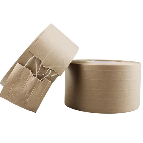Miniatura 4 de Paquete de 2 cintas activadas por agua de 300 pies x ancho 2.4 pulgadas de ancho, cinta de papel kraft reforzada de fibra de vidrio reciclable Marrón