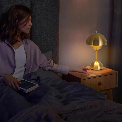 Miniatura 6 de Lámpara de mesa con control táctil, lámpara de seta dorada regulable, luz nocturna para dormitorio, sala de estar, estudio, cafetería, oficina, luz